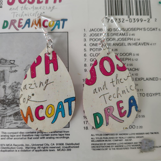 Joseph and the Amazing Technicolor Dreamcoat Earrings - Handmade from recycled cd cover